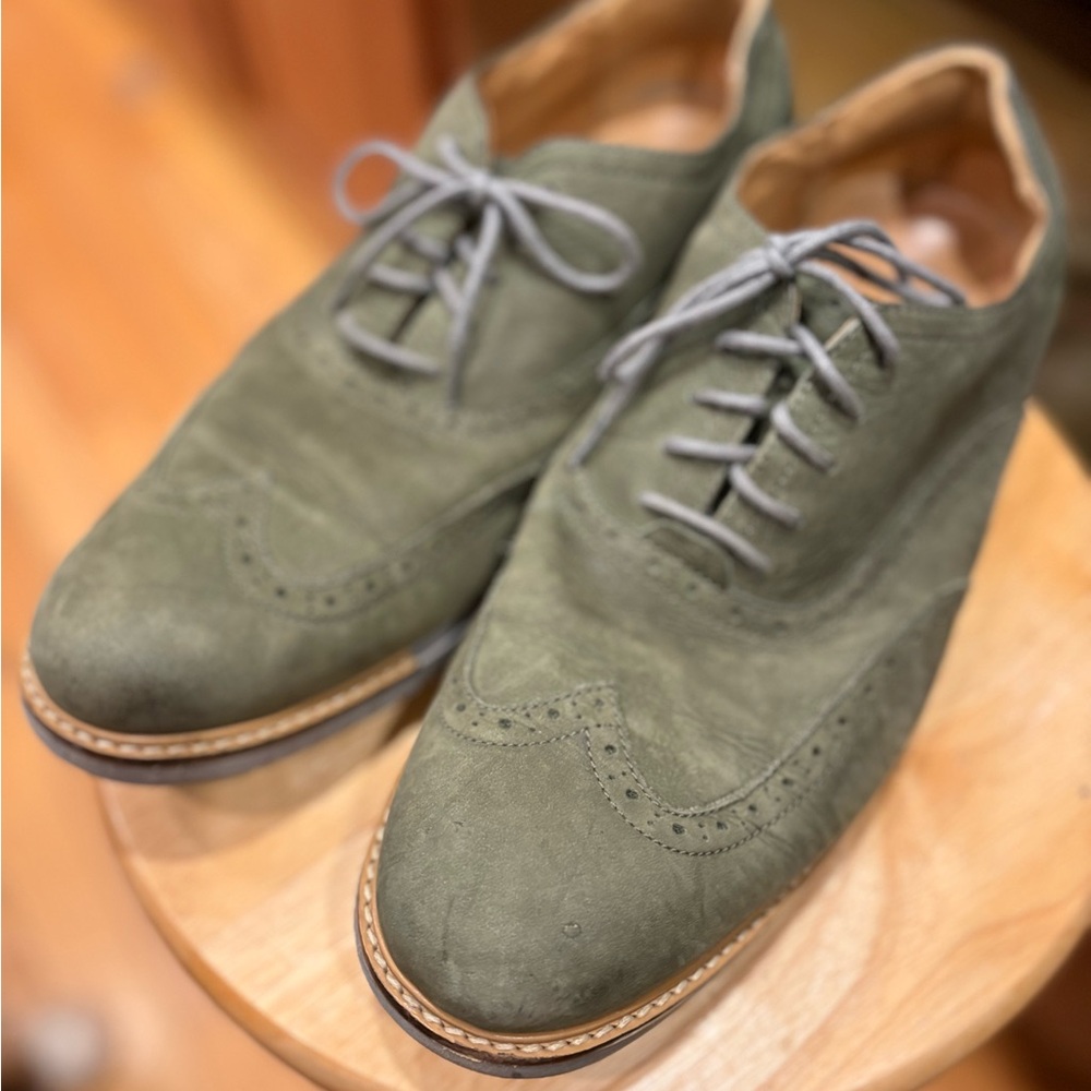 Cole Haan Men's Olive Green Suede Wingtip Oxford Shoes - 11.5